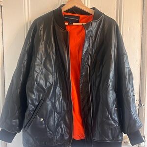 French Connection Black Bomber Jacket with Orange Interior